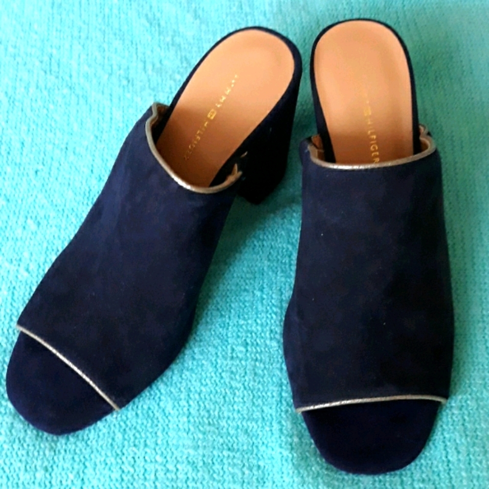 Tommy Hilfiger Navy Blue Suede Mules 7.5
